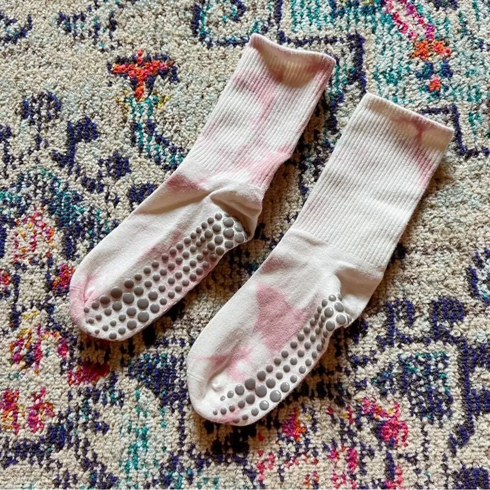 Pastel Pink Tie Dye Grip Socks Non Slip Yoga Pilates One Size